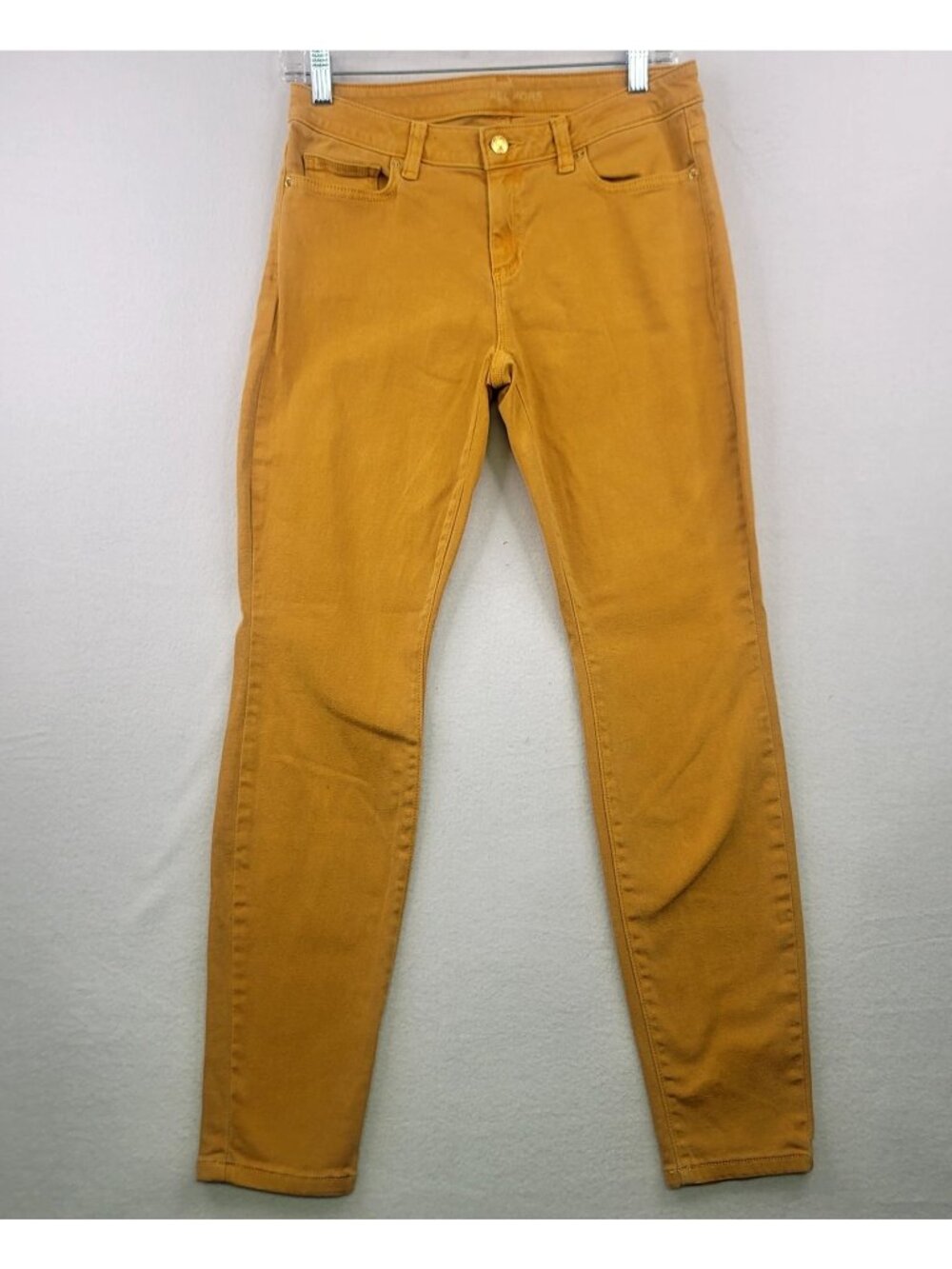Michael Kors Izzy Skinny Jeans 4 Mustard Yellow Logo Y2K Preppy Rockabilly Retro